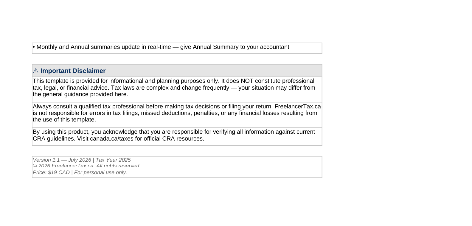 Expense Tracker — real screenshot of the v1.1 workbook