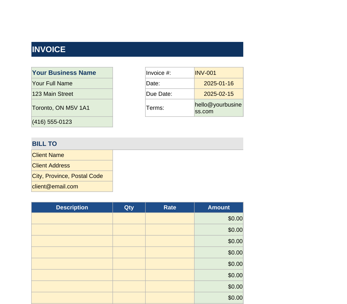 Invoice Template Pack โ real screenshot of the v1.1 workbook
