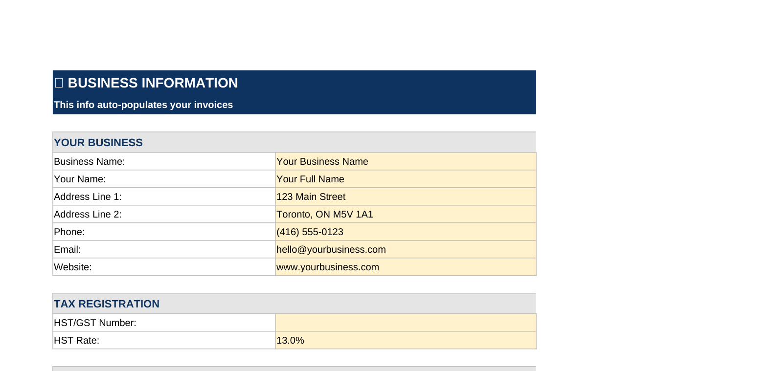 Invoice Template Pack β real screenshot of the v1.1 workbook